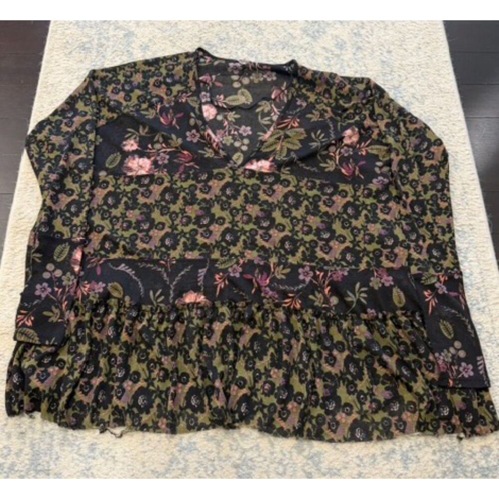 Free People Isabella Floral Long Sleeve Tiered Tunic Boho Top